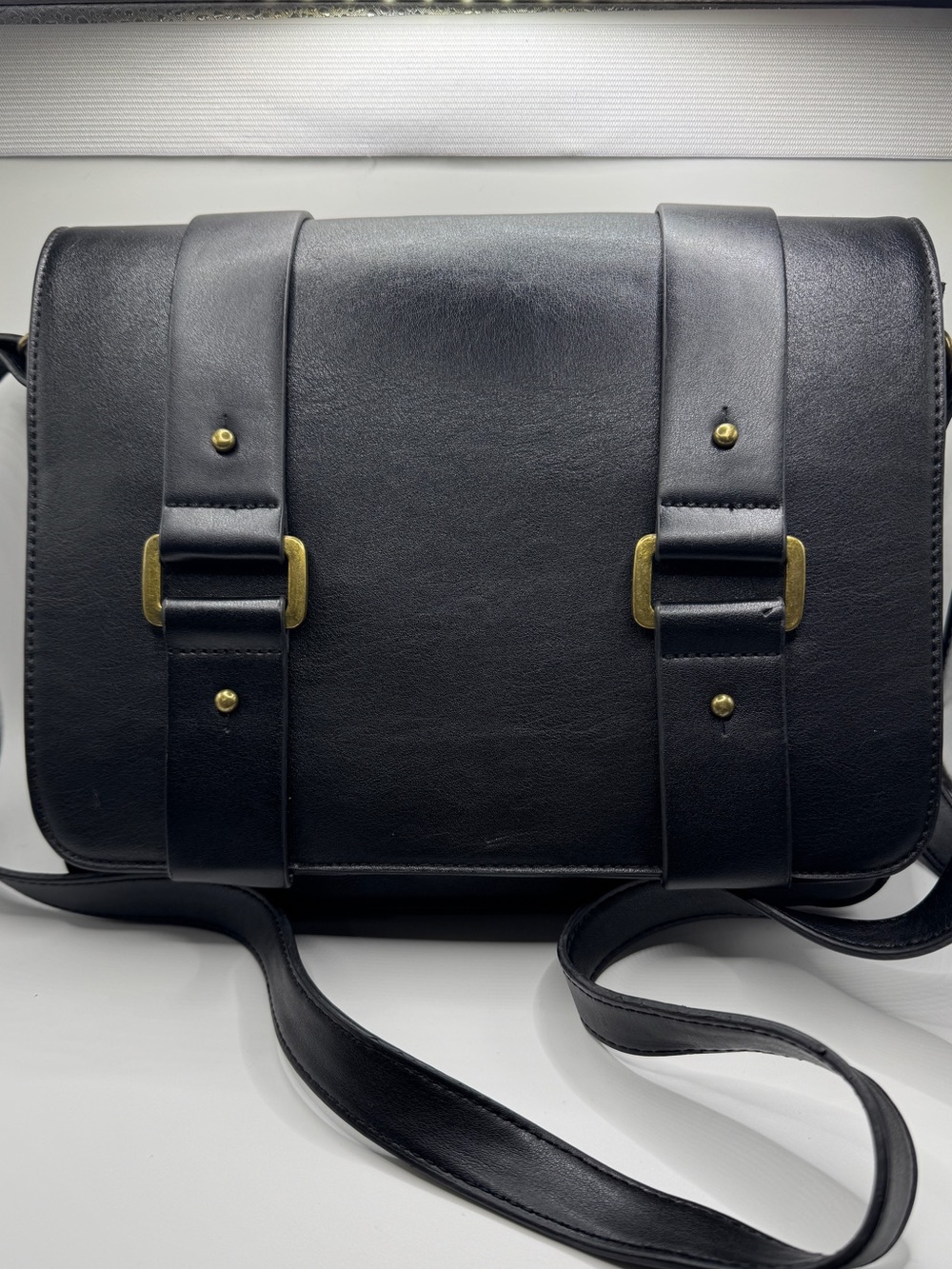 Silence + Noise Urban Outfitters Black Leather Messenger Crossbody Bag
